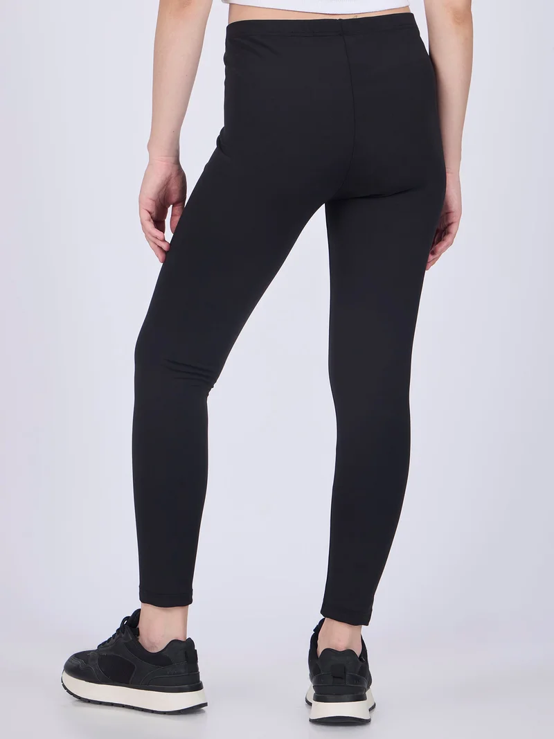 Outzidr  Black Basic Solid Leggings for Women | Best Price UAE